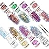 AODIGEGE Chunky Glitter 8 stuks gezichtsglitter voor nagels, pailletten glitterpoeder, haarglitter, make-up glitter, doe-het-zelf-design, voor festival decoratie muziek festival