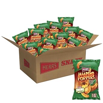 Herrs Jalapeno Poppers Flavored Cheese Curls - Made with Cheddar Cheese - 1 Ounce Pack of 36 Great for Bold Flavor Fans