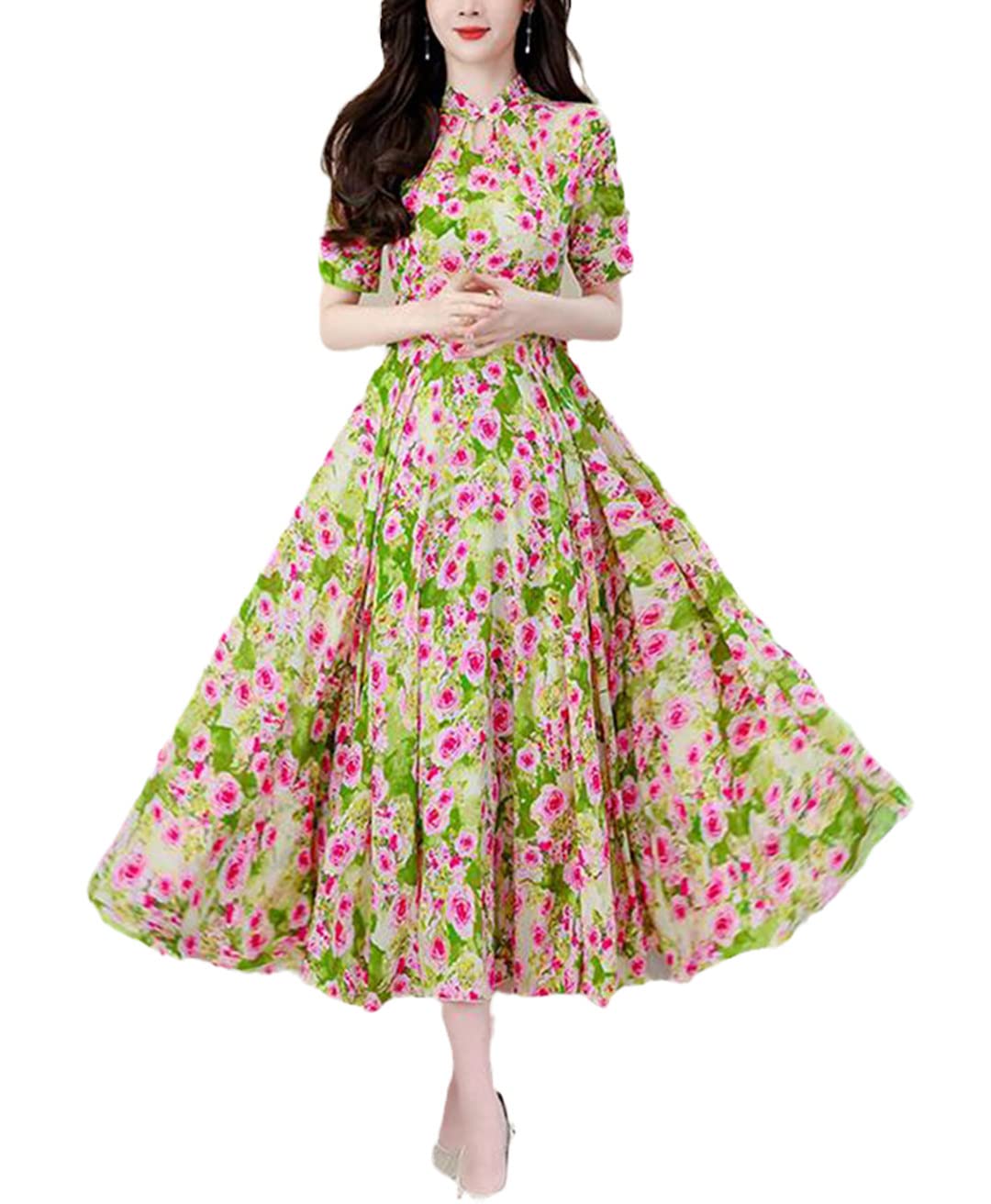 Casual Vintage Chiffon Midi Abiti Vestiti Estivi per Abito Lungo Chic Elegante Donna Floreale Aderente Prom Night