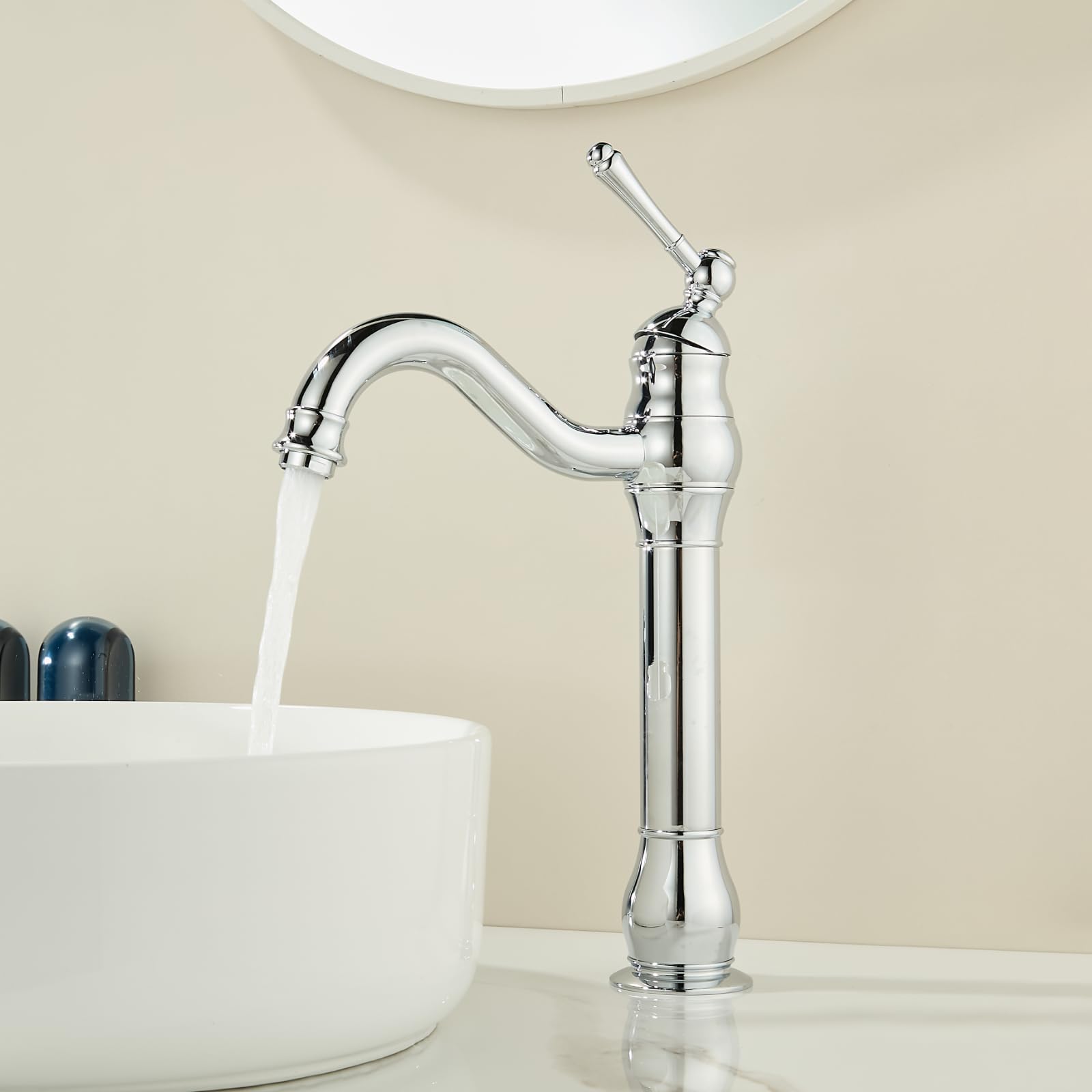 OUGOO Tall Basin Mixer Tap, Traditional Victorian Style Single Lever for Countertop Basins & Cloakroom Sinks