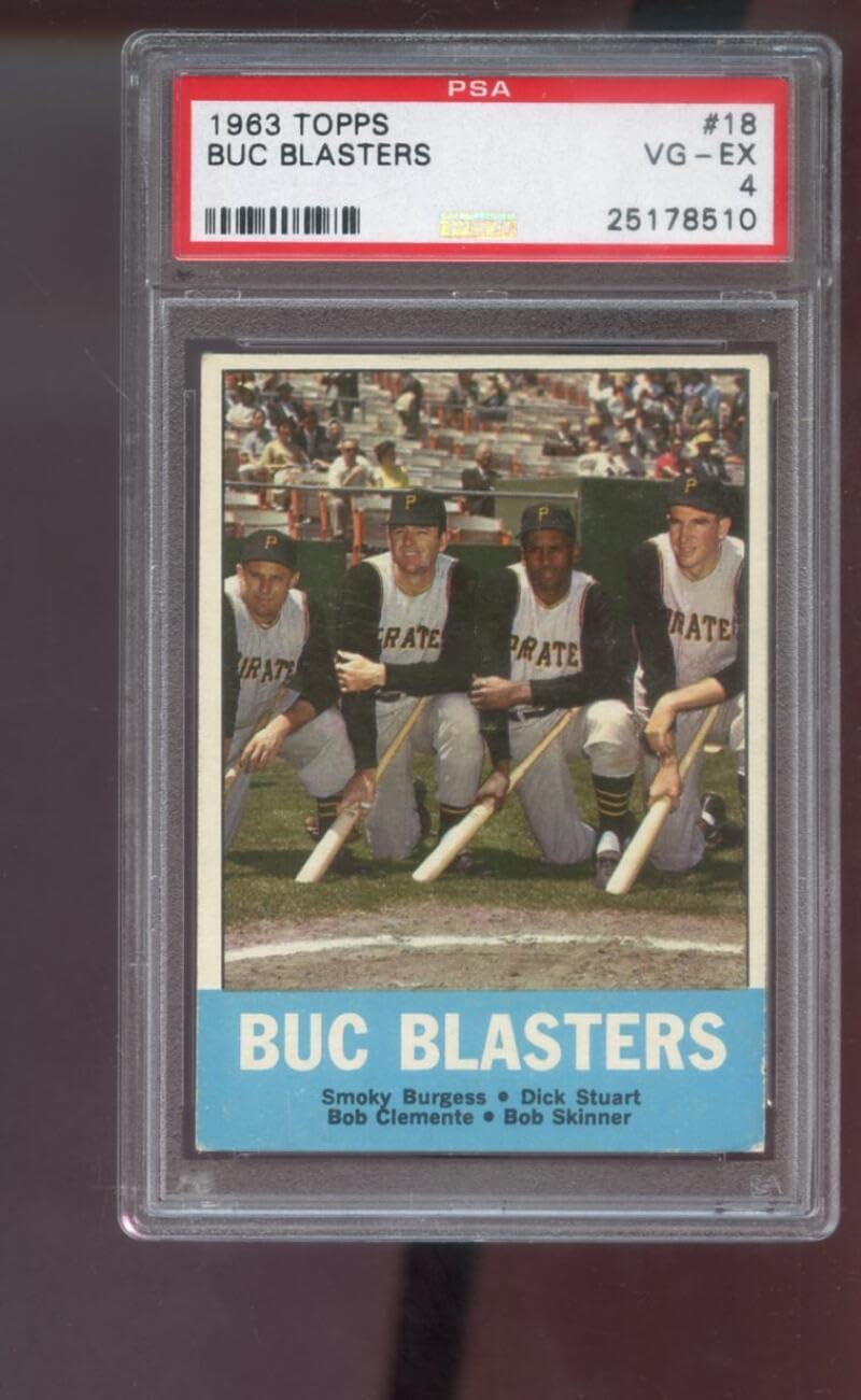 1963 Topps #18 Buc Blasters Roberto Clemente Bob Clemente Bob Skinner Dick Stuart Smoky Burgess PSA 4 Graded Baseball Card MLB Pittsburgh Pirates