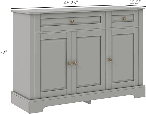 Miniatura 3 de HOMCOM Aparador de buffet, armario de cocina moderno con 2 cajones y estantes ajustables, gabinete de barra de café, gris