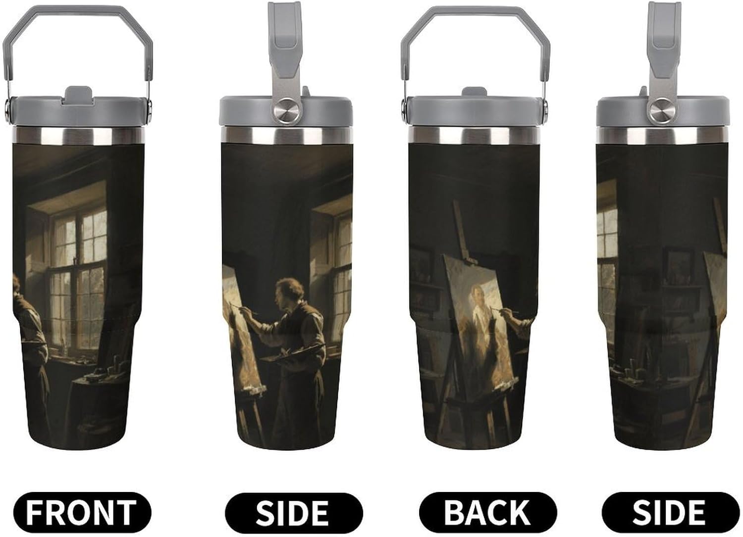 30 Oz Insulated Mug with Handle Lid And Straw A Painter in A Studio Pattern Large Metal Sports Bottle Great for Gifts Parties Office Coffee