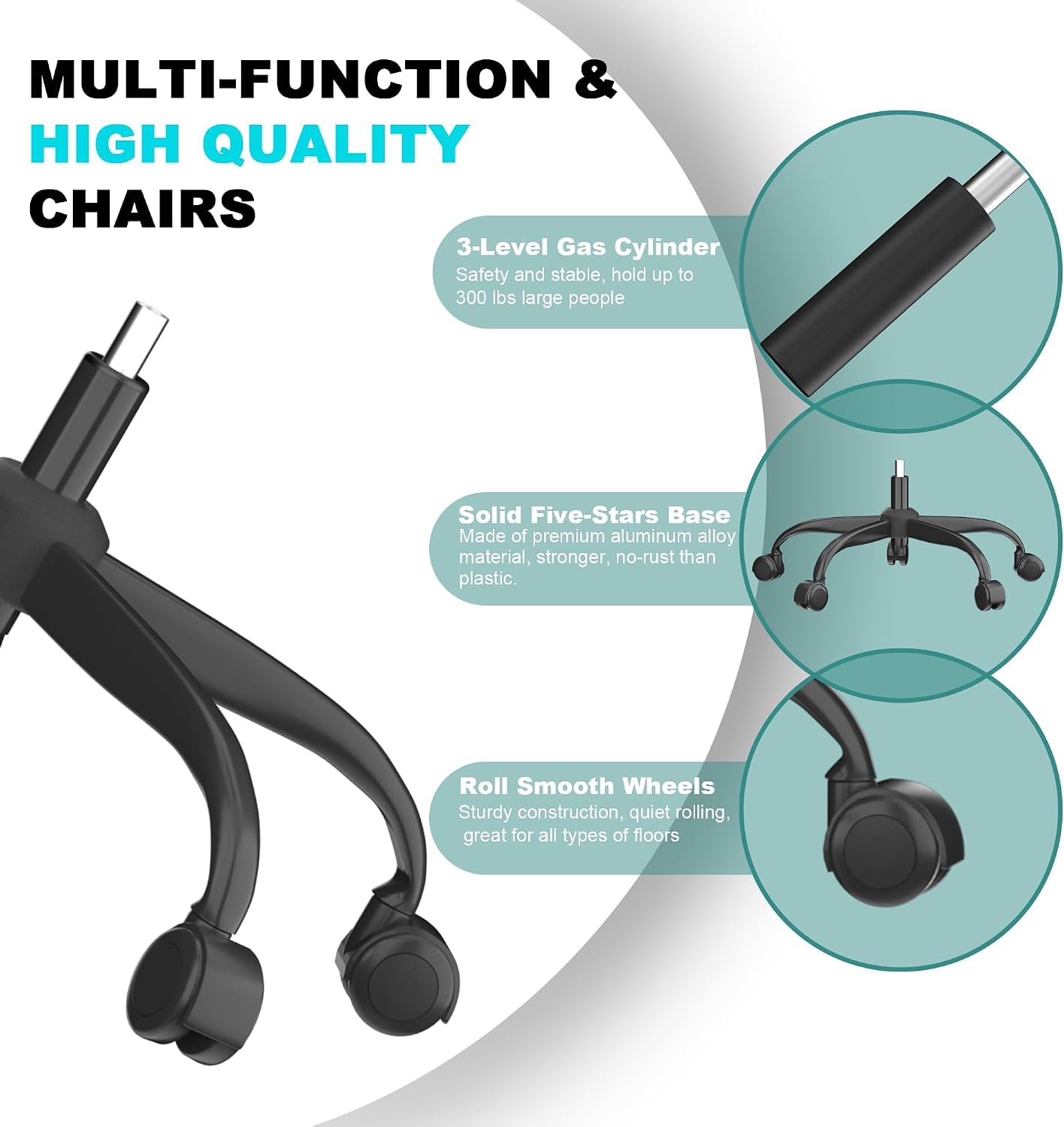 Silla de oficina, silla de escritorio ergonómica de respaldo alto con soporte lumbar ajustable y reposacabezas, con reposabrazos abatibles para tocar la guitarra, moderna, negro (marco negro)