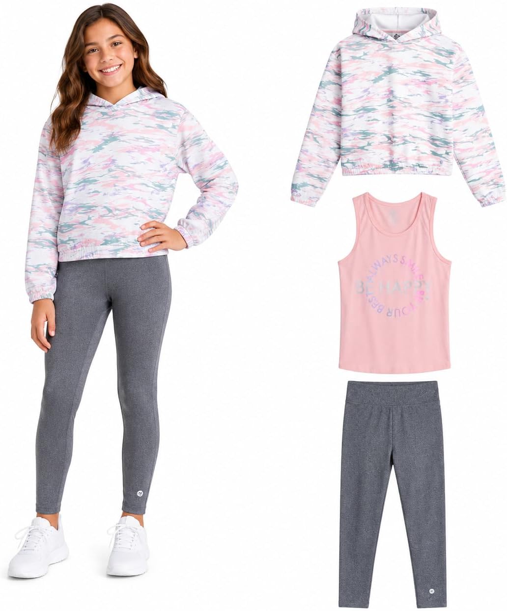 RBX Girls 3-Piece Fleece Tank Top, Pullover Hoodie & Leggings (7-12)