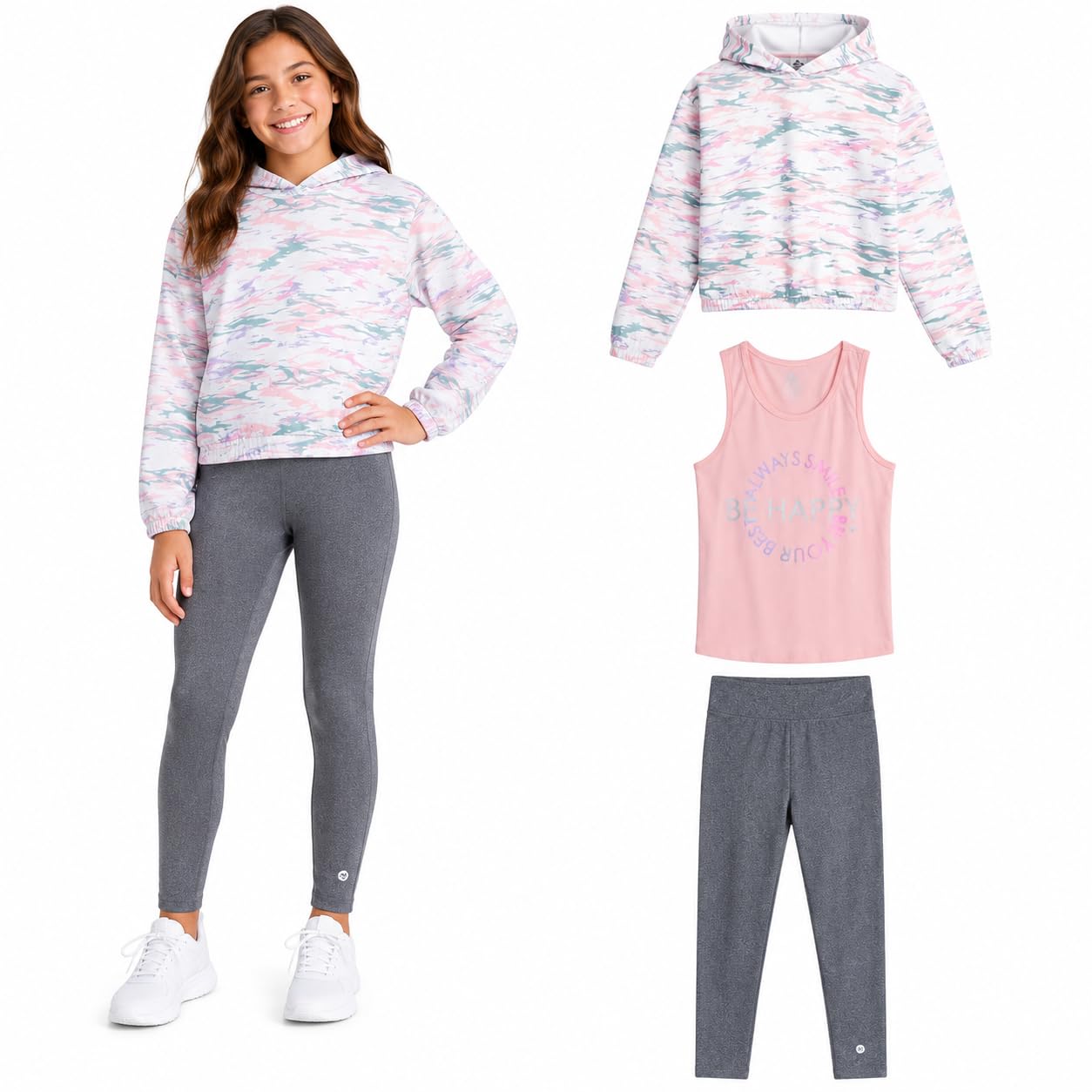 RBX Girls 3-Piece Set Including Fleece Tank Top, Pullover Hoodie, And Leggings For Ages 7-12_voghion.com