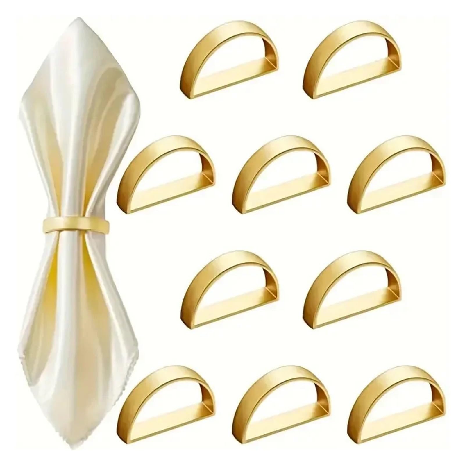 Anelli portatovaglioli in metallo, 50 pezzi, mezzo rotondo, portatovaglioli modello anello per tovagliolo da matrimonio, decorazione da tavolo (oro)