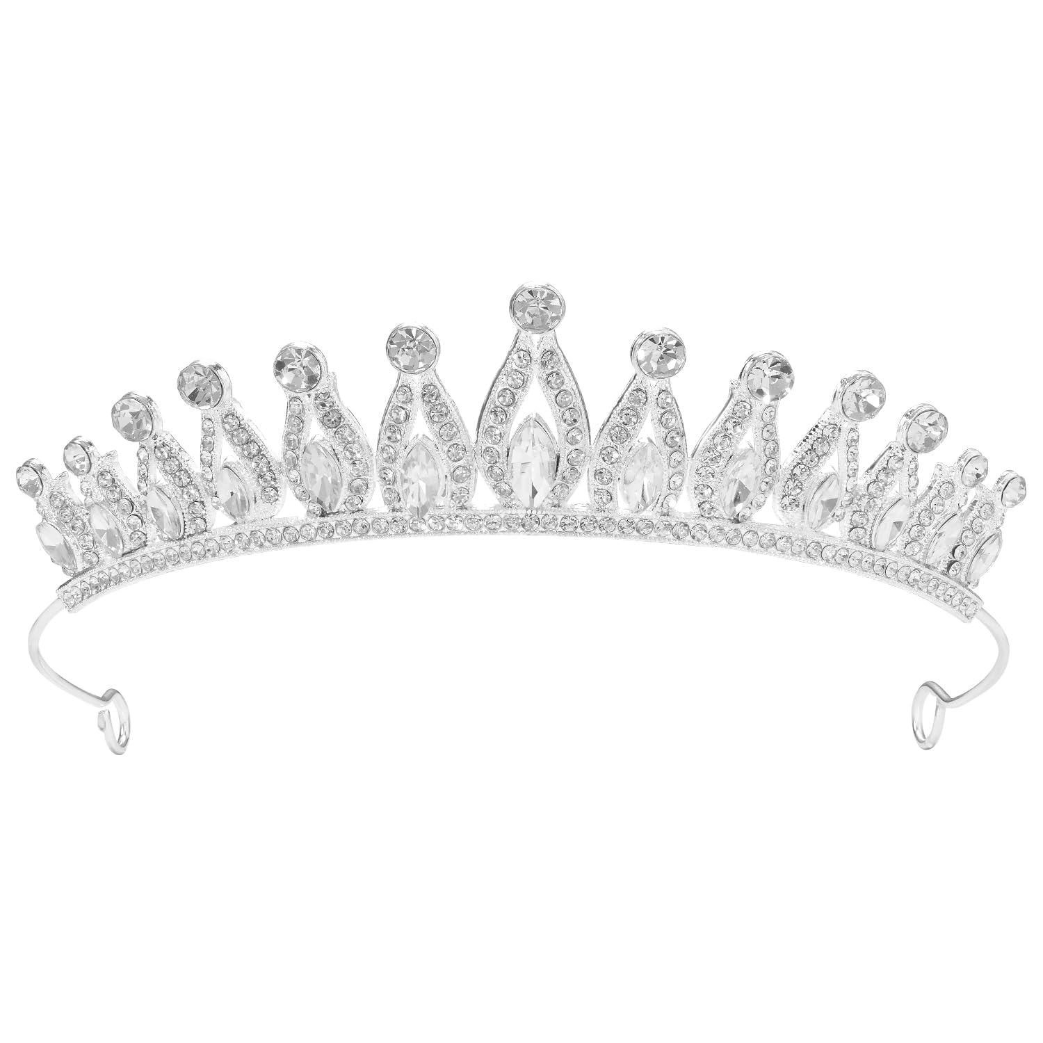 Silver Plated Crystal Studded Princess Crown Tiara for Women | Sparkling Cubic Zirconia | Bridal Hair Jewellery | Festive & Birthday-image-24