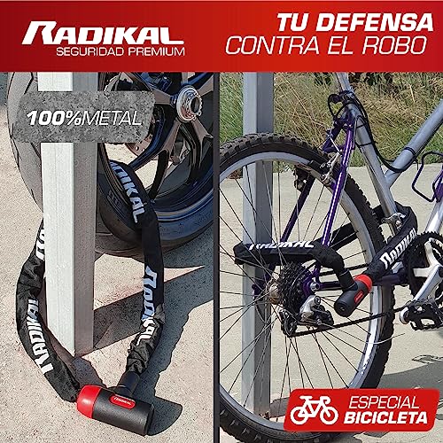 RADIKAL RKX170 Candado Bicicleta Antirrobo, Cadena 170cm de ø8mm Acero Cementado y Cerradura con Llave Alta Seguridad, Más Extensa, Antirayones, Antirobo Polivalente para Bici, Moto, Scooter Patinete - imagen 2
