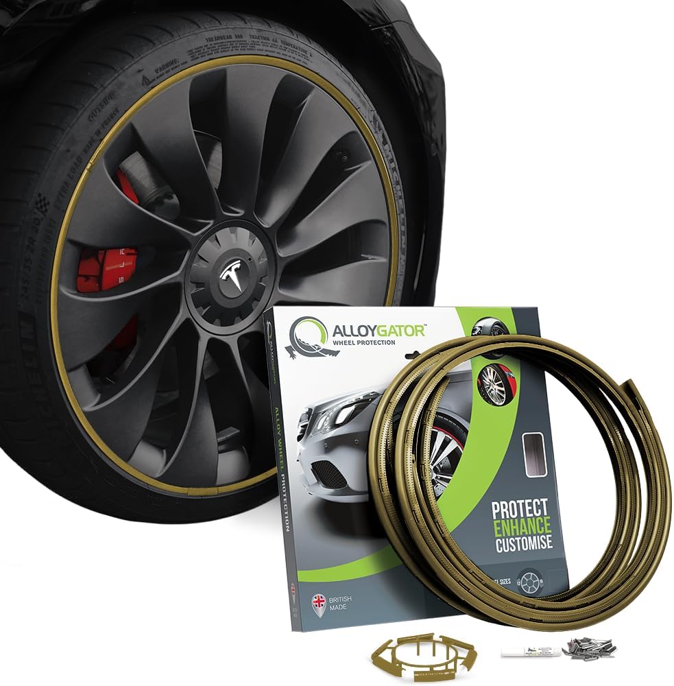 AlloyGator Gold Alloy Wheel Protectors to Avoid Kerb Scratches & Scuffs – Fits Up to 19" x 4 Wheels | Fits All Cars | Adhesive Free Car Exterior Accessory | 15 Colour Options