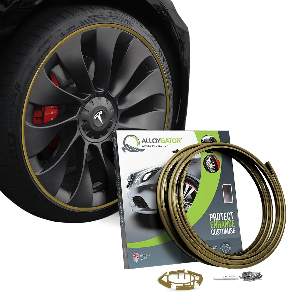 AlloyGator Gold Alloy Wheel Protectors to Avoid Kerb Scratches & Scuffs – Fits Up to 19" x 4 Wheels | Fits All Cars | Adhesive Free Car Exterior Accessory | 15 Colour Options