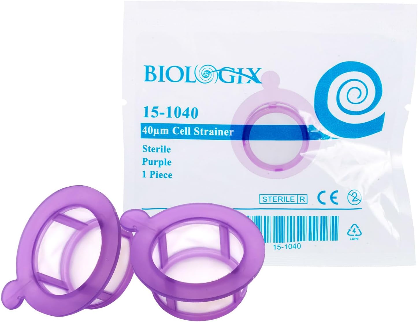 100PCS 40µm Cell Strainer Nylon Mesh Cell Screen Filter Handle, Sterile, Polypropylene Frame, 40µm Pore Size, Individually Wrapped