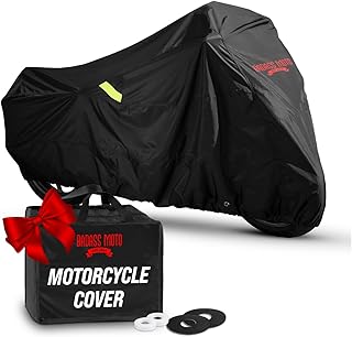 Badass Moto Ultimate Motorcycle Cover Waterproof Outdoor Heavy Duty Durable All Season Storage Harsh Weather Sun Rain Cover fits Harley Davidson Street Glide, Vulcan, Shadow, Cruiser Bikes. Large 97L
