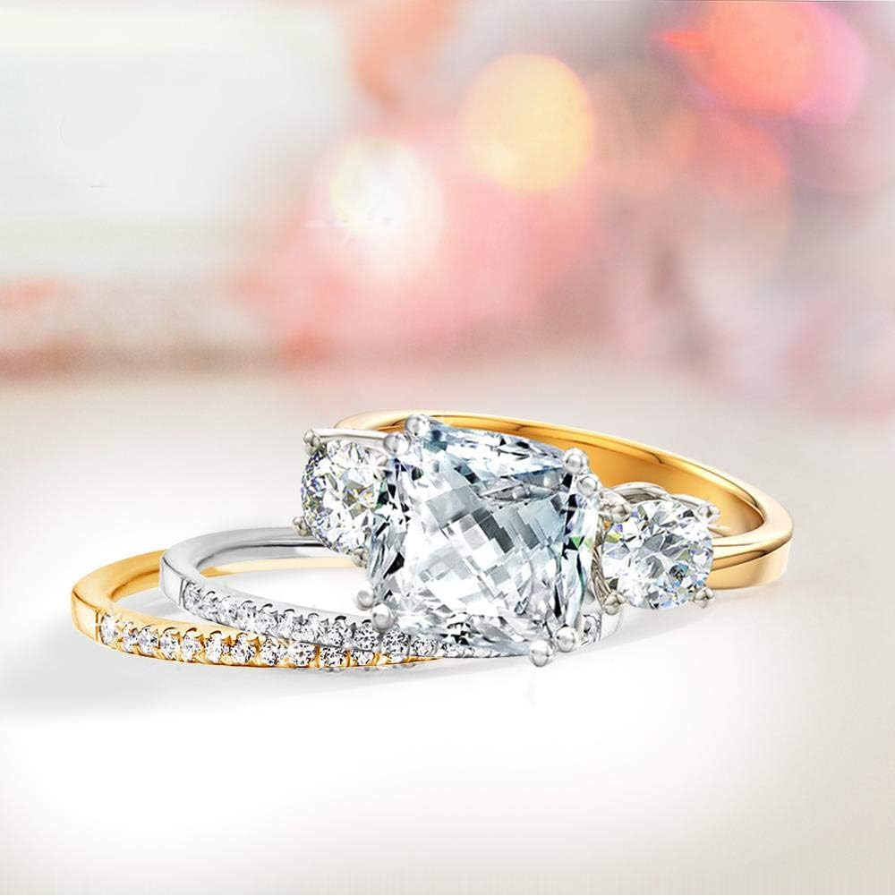 Samie Collection 3 Stone Engagement Ring for Women, Cushion Cut Cubic Zirconia, Wedding Ring Set with Matching Eternity Band, Yellow Gold/White Gold/Rose Gold Plated, Size 5-10