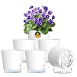 6 inch Self Watering Pots for Indoor Outdoor Plants, 6 Pack Flower Plant Pots with Drainage Holes and Clear Reservoirs, Visible Water Level, Plastic Planters with Wicking Rope, White