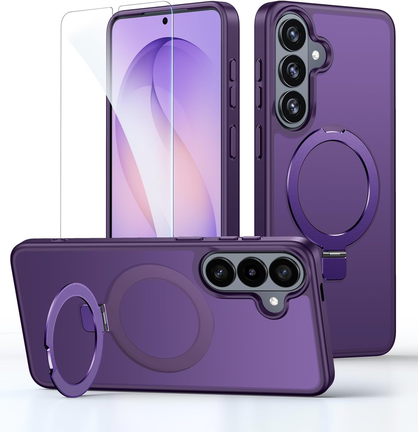 for Samsung Galaxy S26 Case with Magnetic Invisible Stand [Compatible with MagSafe] [Screen Protector] Military-Grade Shockproof,Translucent Matte Cover for S26 6.3'', Deep Purple