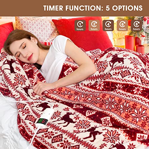 Rujipo Christmas Electric Blanket Heated Throw(Red 50” X62”) 5 Min Fast Heating Blanket, 5 Timer Auto Off, 10 Heat Level Sherpa Flannel Full Body Warm Blanket Of Electric Protection, Washable #TOP3