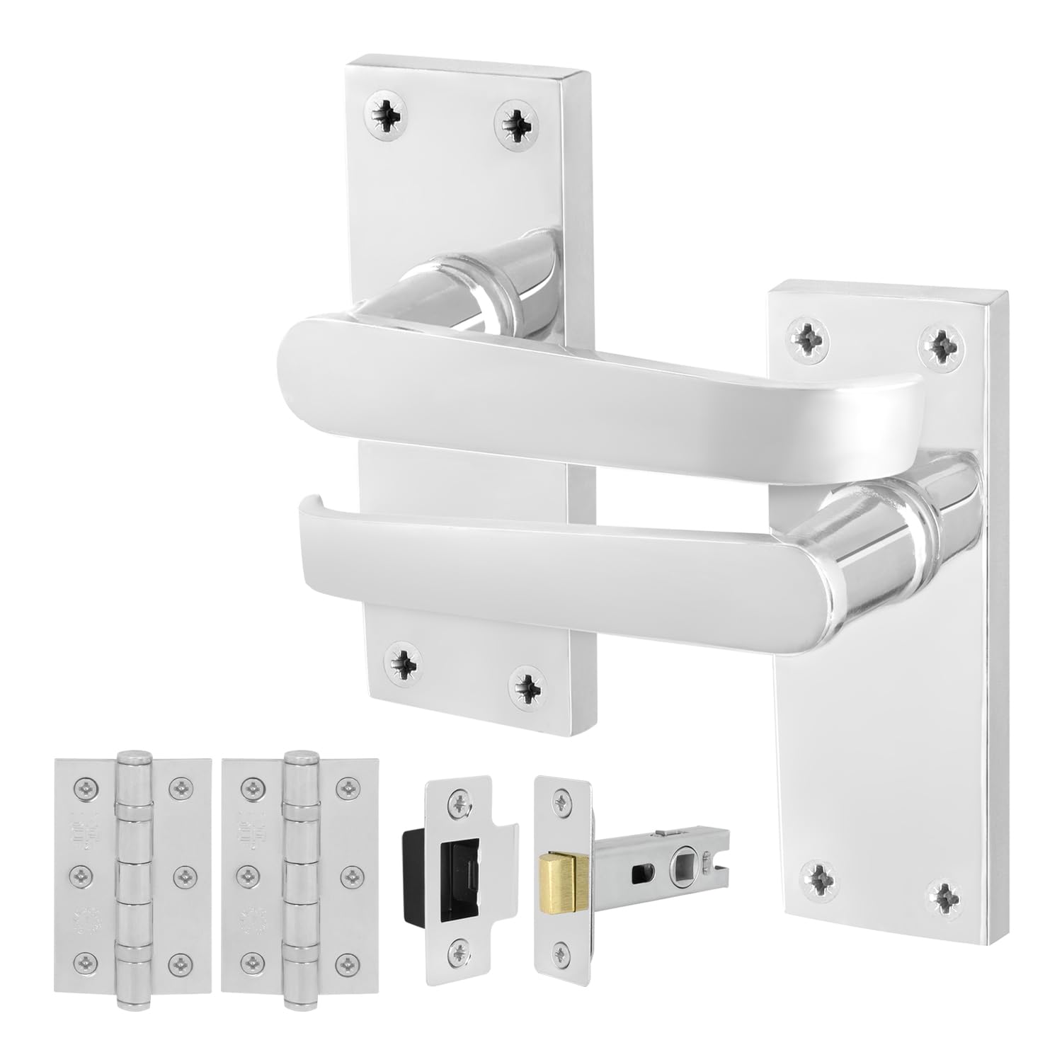 EAI Polished Chrome Door Handles with Latch 64mm and Hinges - Victorian
