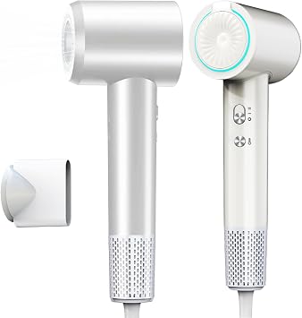 Professional Ionic Hair Dryer, Powerful and Quick Drying, Low Noise, with one Concentrator Nozzle, Suitable for Home, Hair Salons, and Travel White