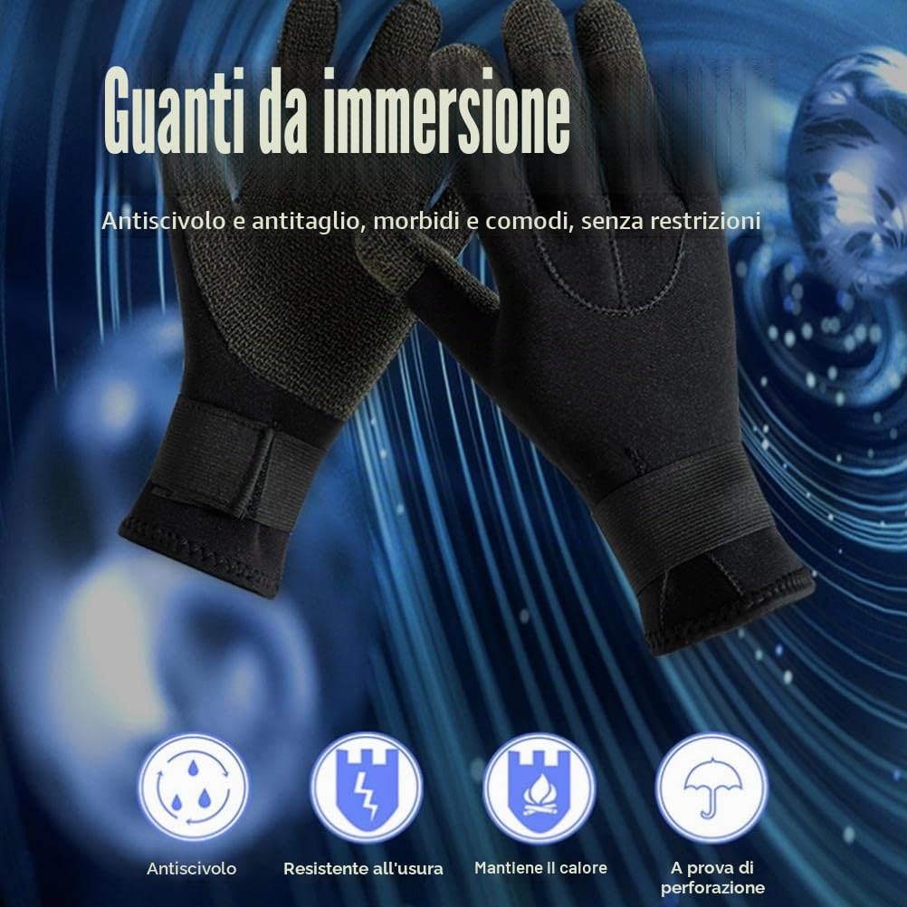 KKPLZZ Guanti da Sub in Fibra Organica, Termici Antiscivolo per Snorkeling, Immersioni Subacquee, Surf, Kayak, Rafting