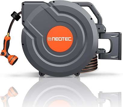 130FT Retractable Garden Hose Reel 1/2 Inch, Heavy Duty Wall Mounted Water Hose with Metal Bracket, Auto-Lock, Slow Return, 180 Swivel & 9-Pattern Spray Nozzle, UV Resistant Outdoor
