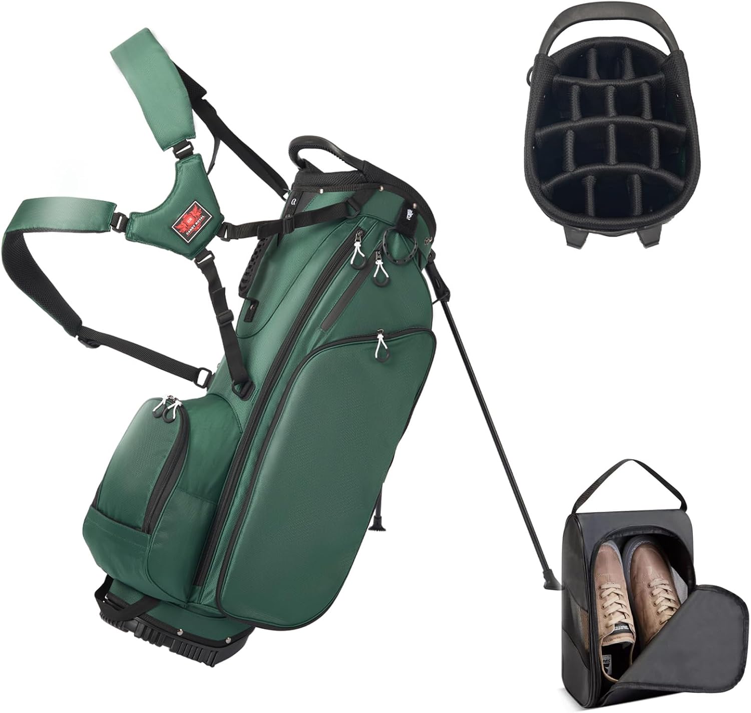 Golf Stand Bag 14 Way,Lightweight Golf Bags Full-Length Dividers,7 Zippered Pockets and Rain Cover,Durable Golf Bags for Men Women Green, Free Shoe Bag