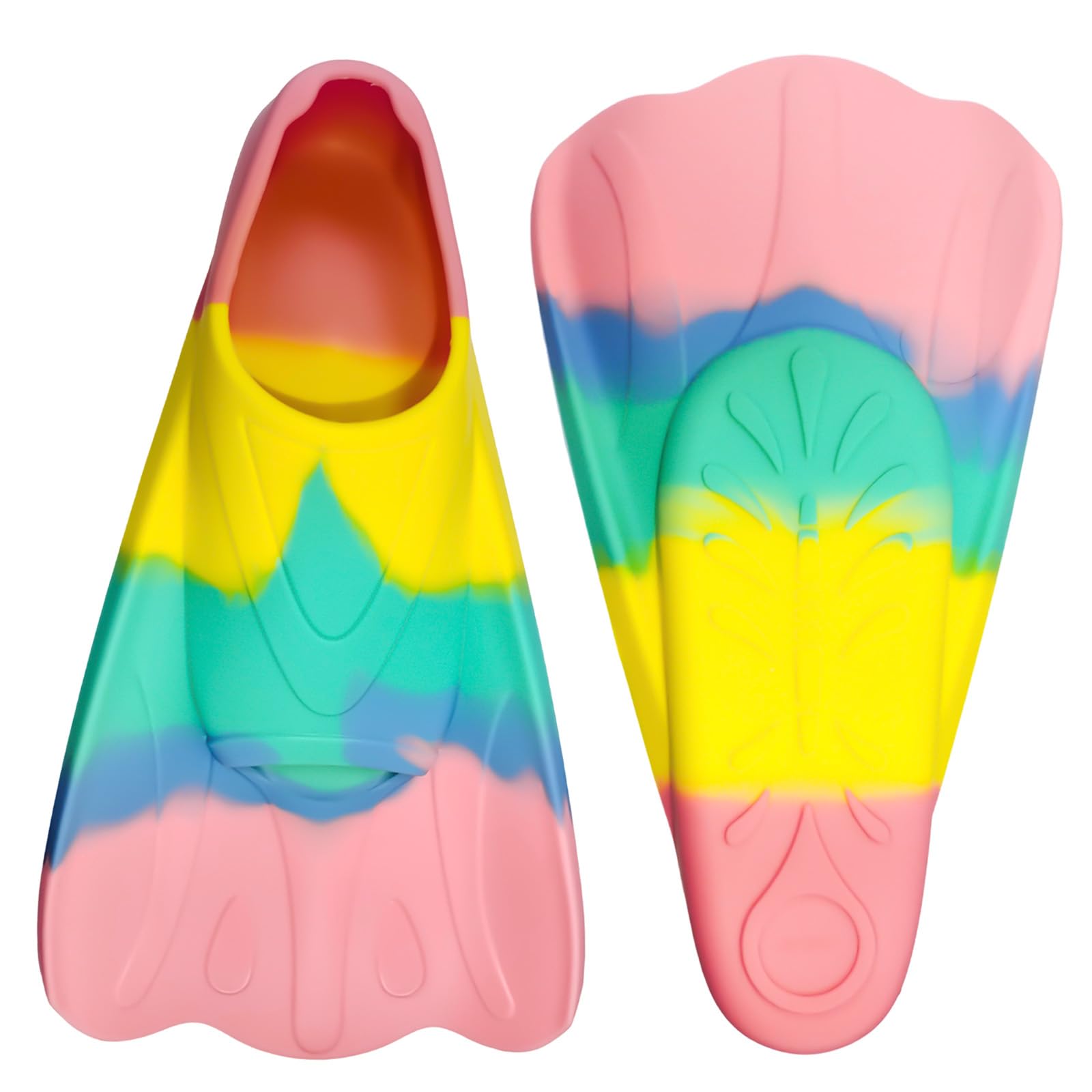 Pinne da nuoto, pinne corte per bambini, 100% silicone, per bambini e adulti, allenamento in acqua aperta, snorkeling