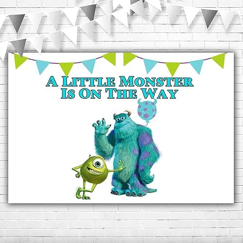 Monster Inc - Telón de fondo de vinilo para baby shower con texto en inglés "A Little Monster is on the Way" Baby Shower Banner para niño Monster