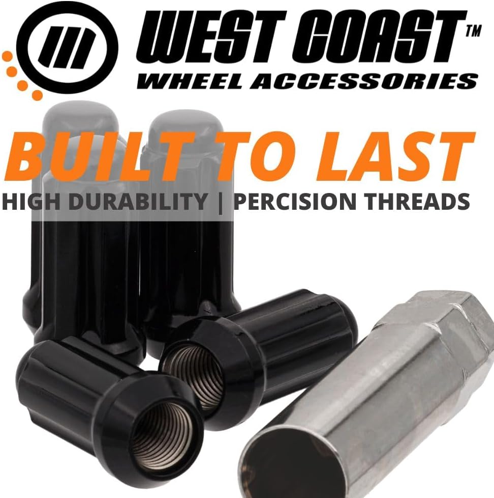 14x1.5 Bulge Acorn Spline Lug Nuts 1.9" Length - 6 Lug Kit with Key, Black, Cold Forged & Triple Plated for Maximum Strength & Corrosion Resistance, Complete Install Set for Trucks