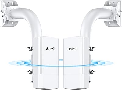 Wireless Bridge with 2 Brackets, UeeVii 5.8G Point to Point WiFi Bridge, 2 km Long Range Outdoor CPE with Dual 100Mbps LAN Ports, 24V PoE Injector, Ideal for Extending Network to Barn, Garage, or Shop