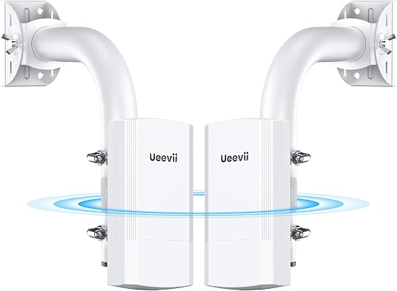 Wireless Bridge with 2 Brackets, UeeVii 5.8G Point to Point WiFi Bridge, 2 km Long Range Outdoor CPE with Dual 100Mbps LAN Ports, 24V PoE Injector, Ideal for Extending Network to Barn, Garage, or Shop