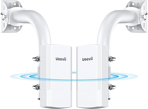 Wireless Bridge with 2 Brackets, UeeVii 5.8G Point to Point WiFi Bridge, 2 km Long Range Outdoor CPE with Dual 100Mbps LAN Ports, 24V PoE Injector, Ideal for Extending Network to Barn, Garage, or Shop