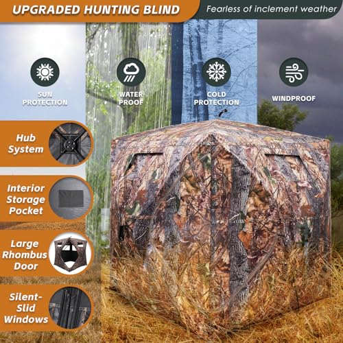Image of FUNHORUN Hunting Blind with Floor Mat, 360 See Through Ground Blind, Pop Up