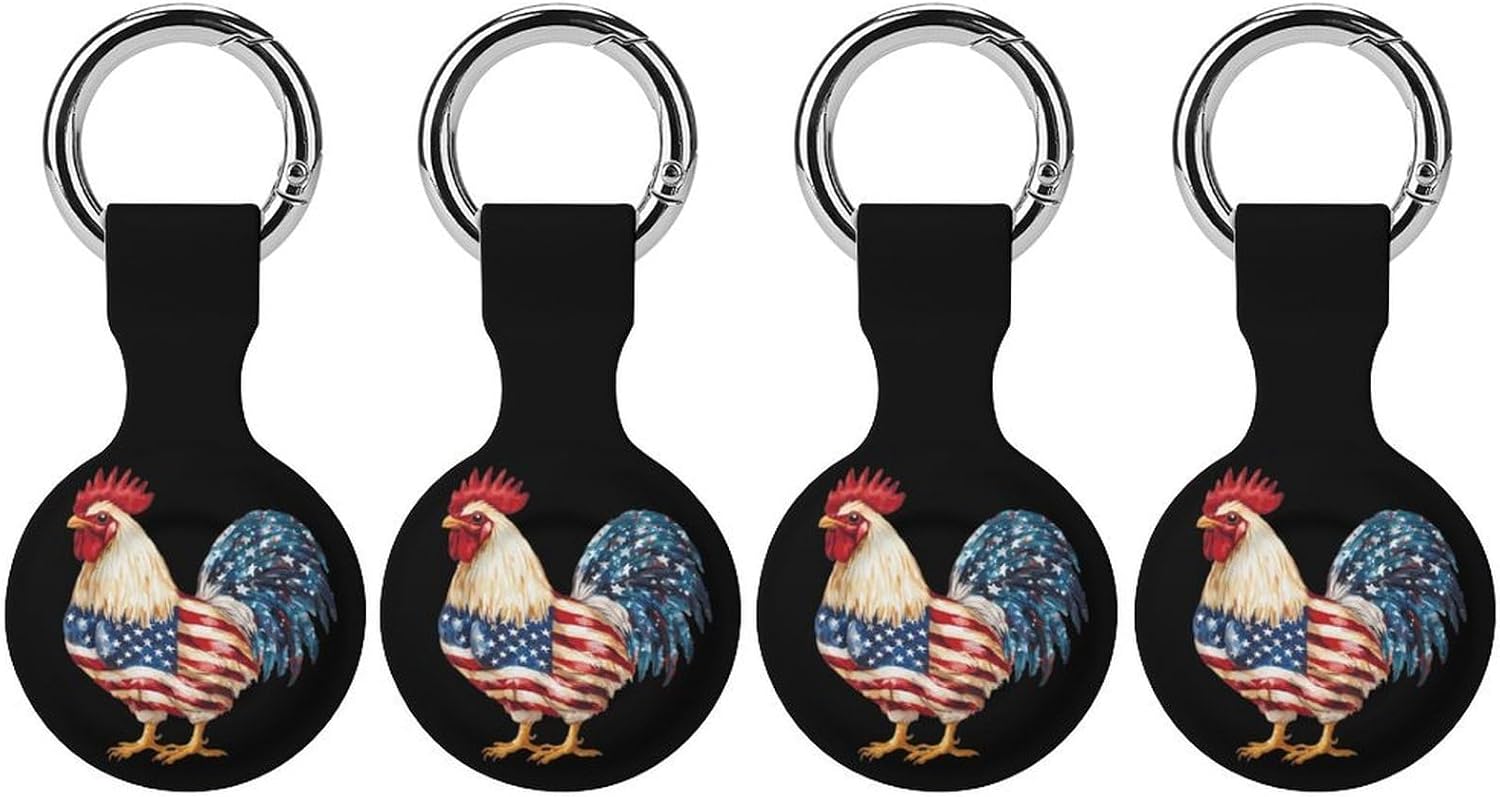 Cute Rooster in U.S.A. Flag Pattern Funny Cover Compatible with AirTag Case Protector GPS Tracker Holder with Keychain