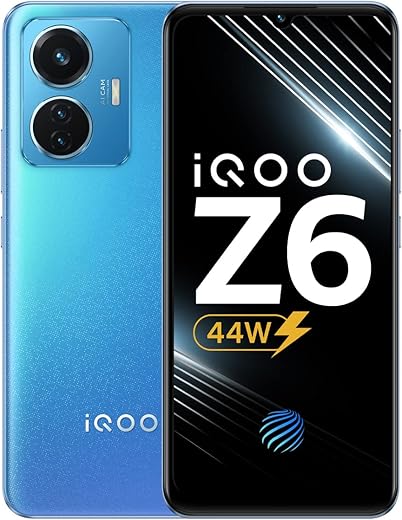 iQOO Z6 44W (Lumina Blue, 4GB RAM, 128GB Storage) | 44W FlashCharge + 5000mAh Battery | FHD+ AMOLED Display | in-Display Fingerprint