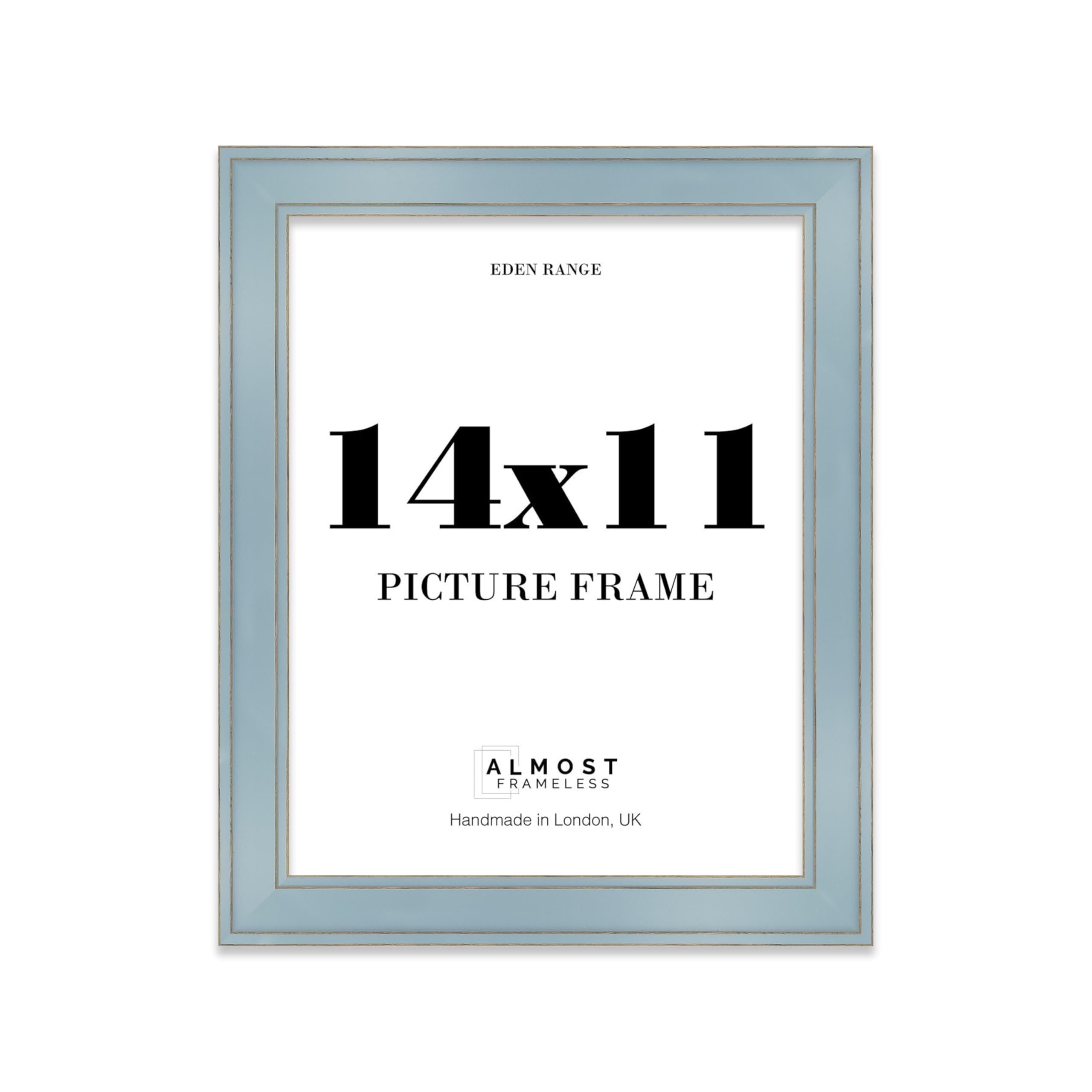 14x11 Cornflower Blue Picture Frame - Shabby Chic Photo Frame with Distressed Finish, Gold Trim, Wall Hooks and Kickstand, 37mm Edge - 1 Pack