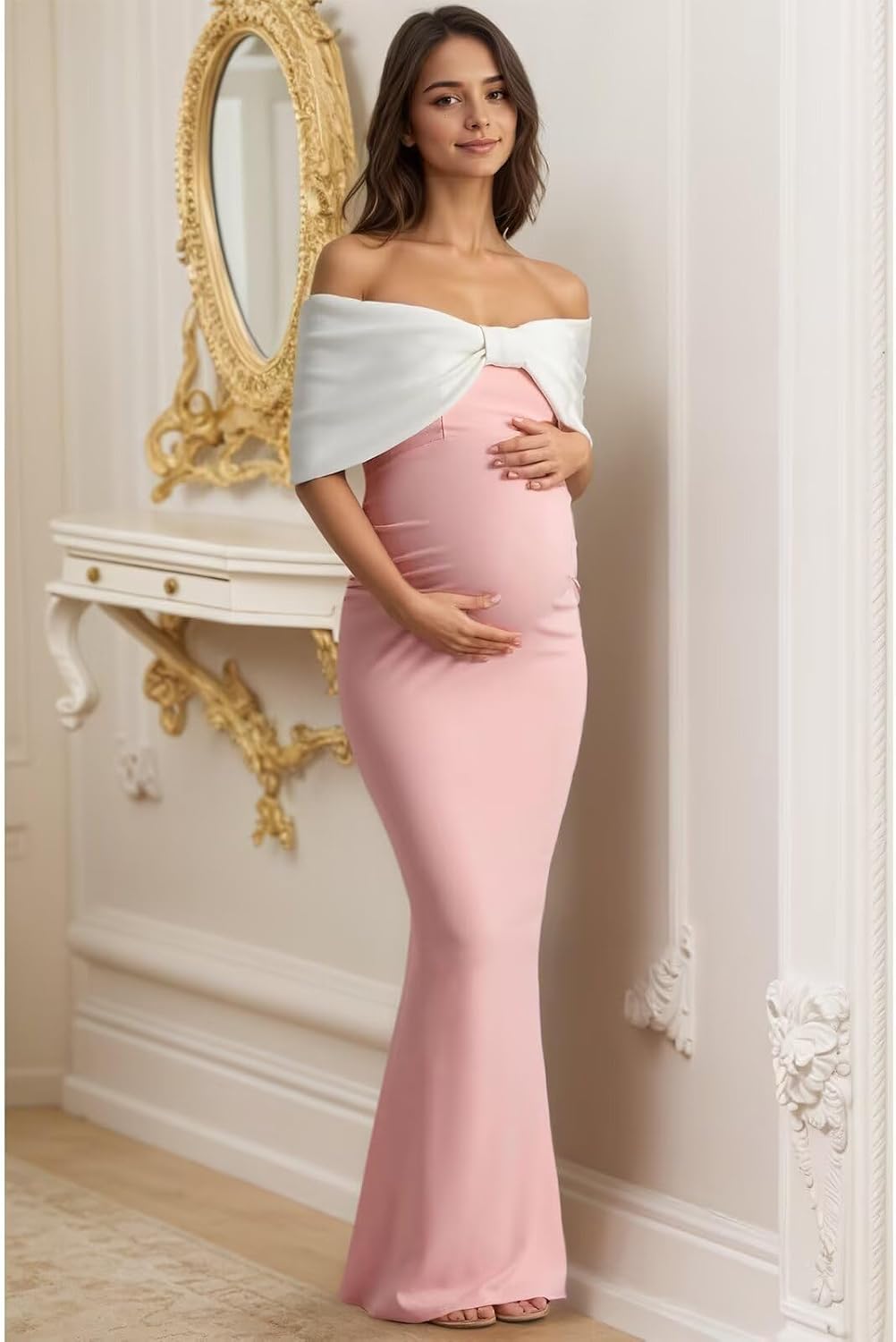 Bedlover Off Shoulder Satin Maternity Dresses with Bow 2025 Long Mermaid Baby Shower Dress for Mom to Be