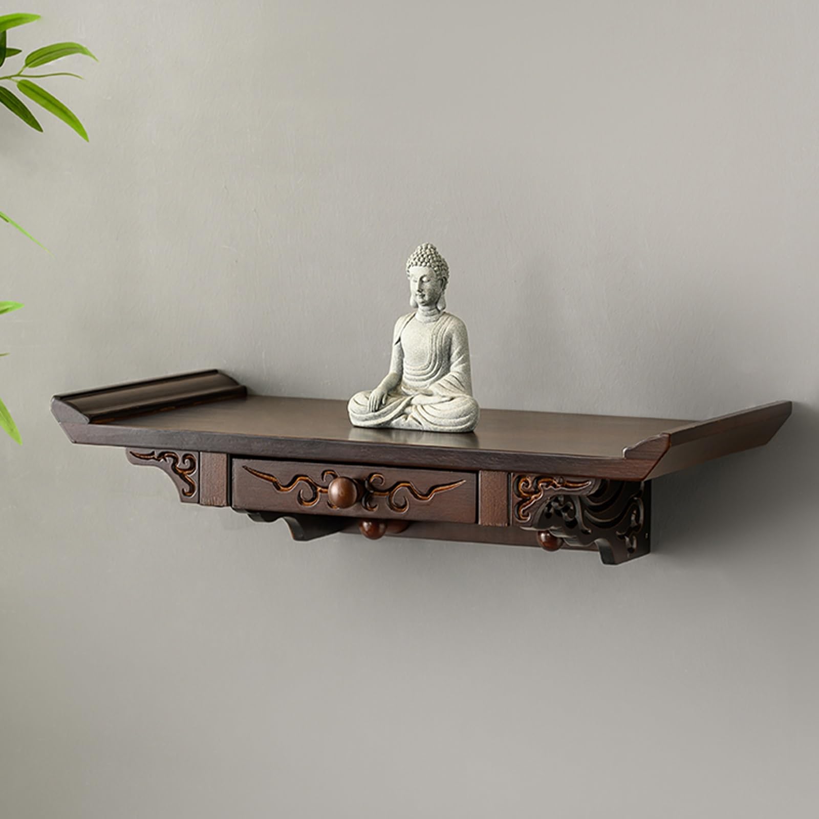 Support de statue de Bouddha en bois massif de qualité - Autel de prière mural compact