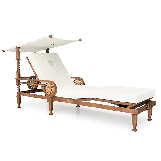 Justina James Model 1100 Luxury Lounger in Dark Teak Finish with Natural Canvas Accents