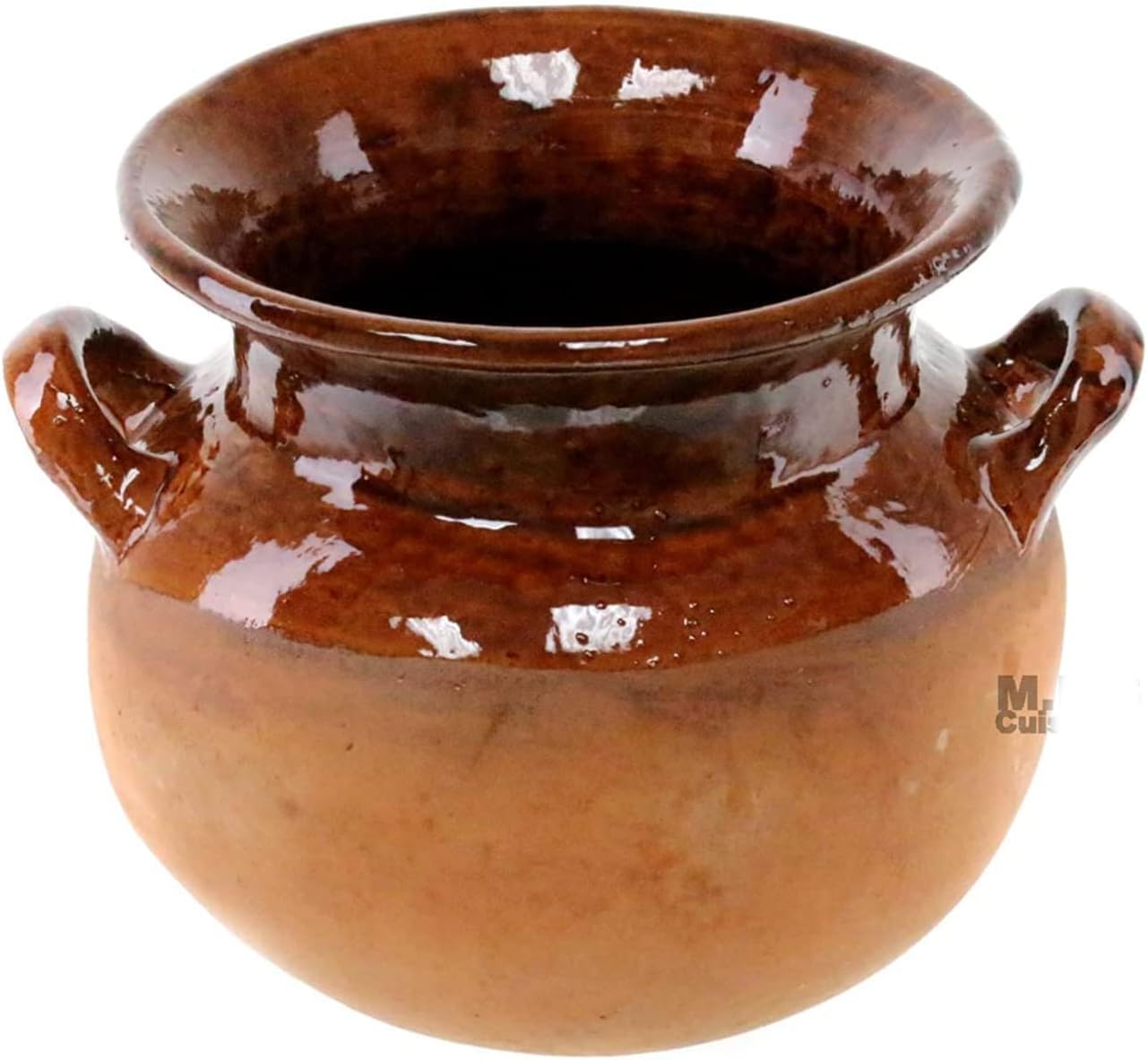 Olla De Barro Frijolera Brown Gloss Finish 6.5 Qt. Canterito Traditional Decorative Artisan Artezenia Fishbowl