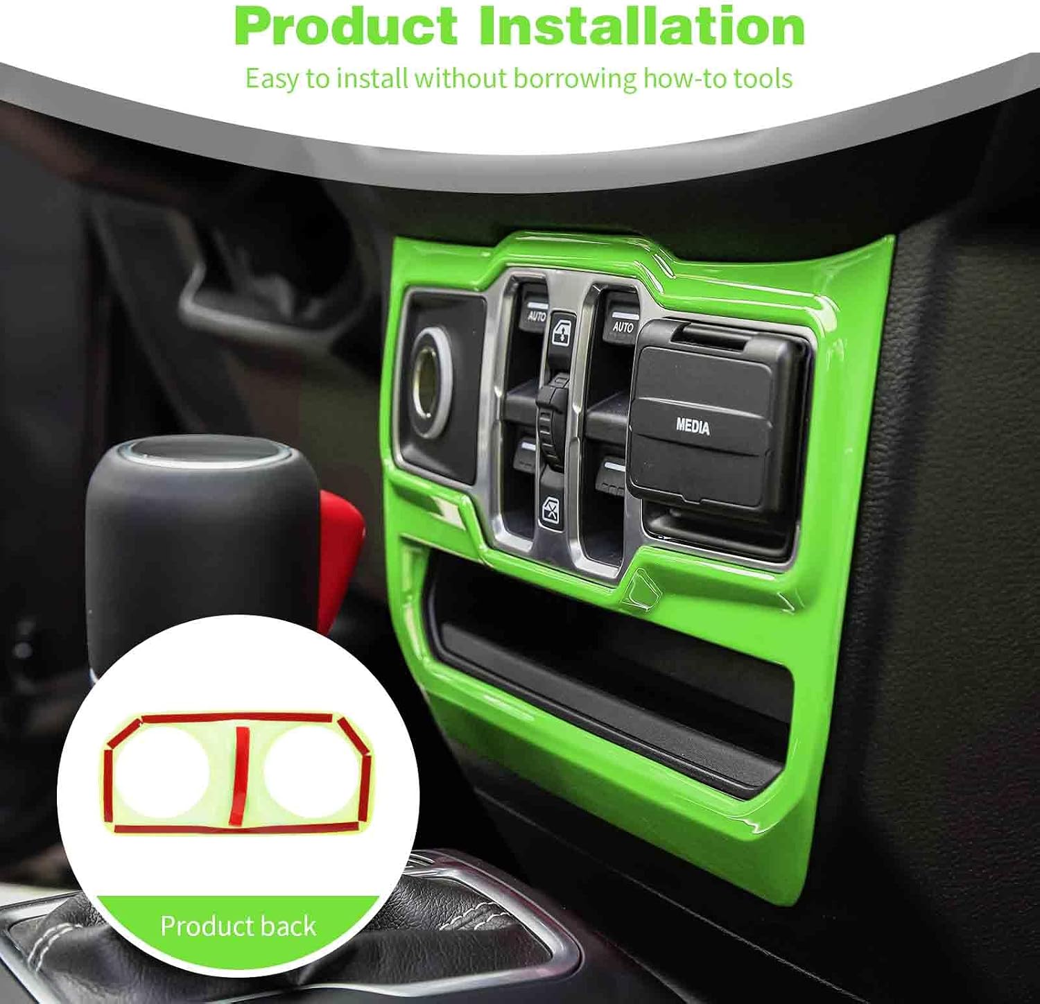 for Wrangler JL Power Window Switch Panel Trim Cover Interior Decoration Accessories Compatible with Jeep Wrangler 2018-2023 JL JLU & 2020-2023 Gladiator JT (Light Green)
