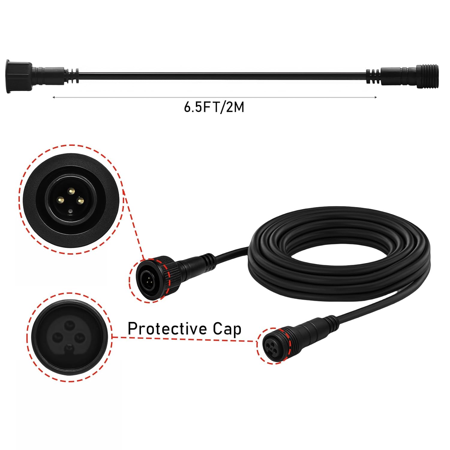6.5ft Smart Outdoor String Lights Extension Cord，2m Power Cable with 3-Pin Plug，Compatible with Go-ve Lights 2 H7015 H7021 H7039 H7038 H7037
