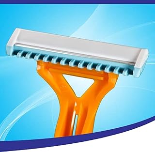 ماكينة حلاقة للجسم للرجال بمقبض بلاستيكي، نظام شفرات قابل للاستبدال، تحتوى على شفرة واحدة ومشط واقي، 3 قطع، لون برتقالي