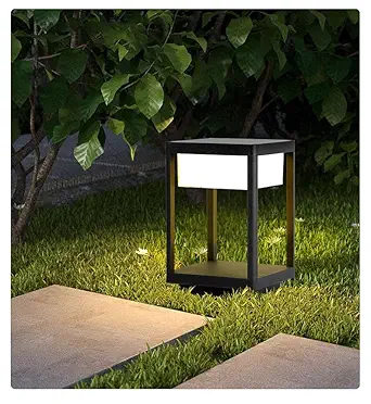 Led Modern Pillar Light Black Metal Gate Lamp E27 Lantern Post - Warm White