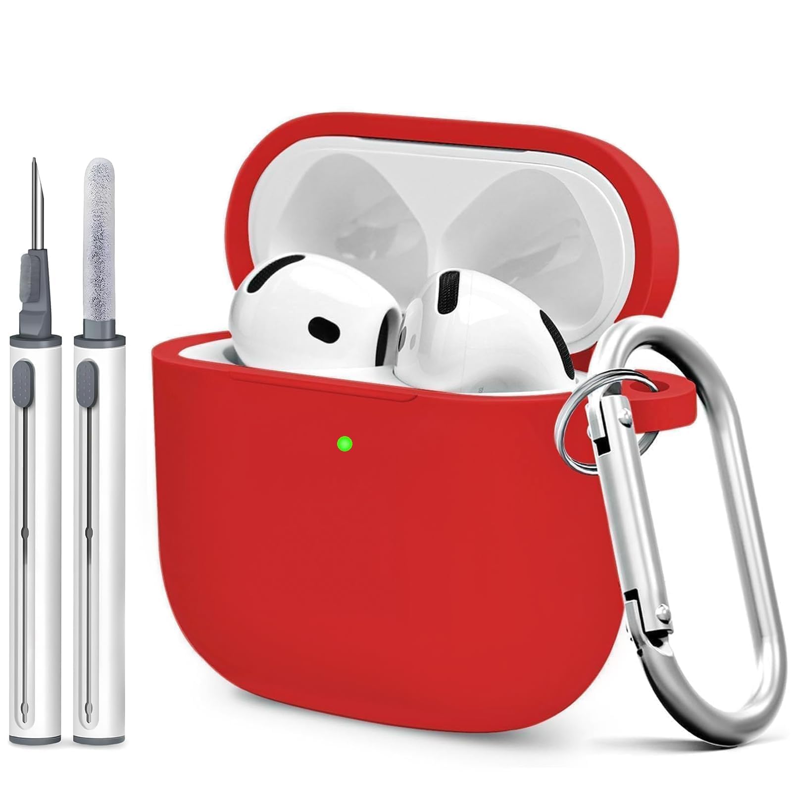 Woyinger Silicone Case Cover for AirPods 4th Gen, Soft Skin, Full Protection, Keychain, Cleaner Kit (Red)