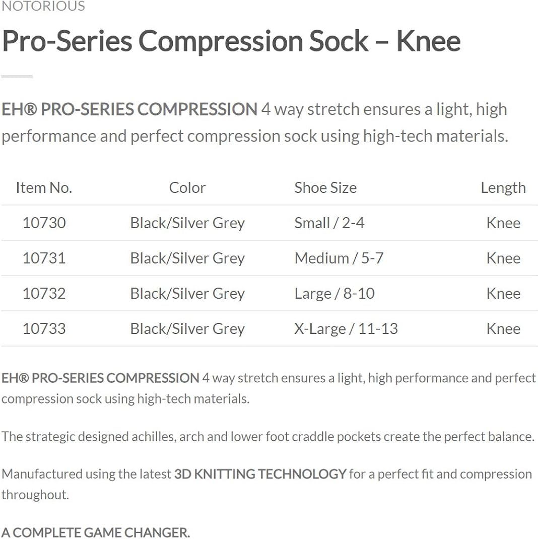 Miniatura 4 de Elite Hockey, notorious Pro-Series Calcetines de compresión para rodilla (un par)