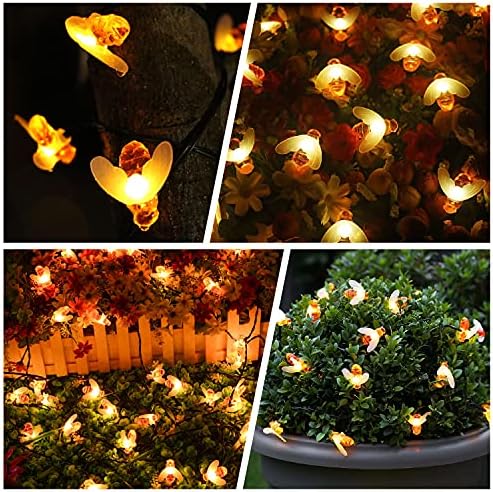 ITICdecor Solar Christmas Lights Outdoor 15Ft 30LED Waterproof Honey Bee Fairy Garden String Lights for Fence Lawn Patio Festoon Christmas Tree Decoration (Warm White)