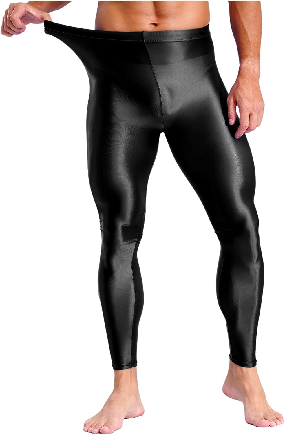 Men's Shiny Athletic Leggings Underwear for Cycling Running Workout Gymnastics Base Layer Tights