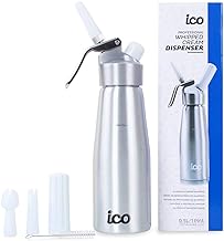 ICO Siphon Chantilly Aluminium 500ml pour Chantilly Maison- Cartouche Siphon Chantilly Compatible - Siphon Cuisine Professionnel pour Mousses et Desserts
