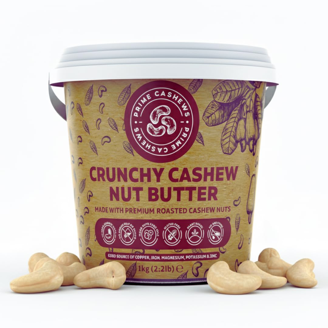 Prime Earth - Crunchy Cashew Nut Butter - 1kg - Zero Emulsifier, Oil, Salt or Sugar - Made With 100% Cashew Nuts - Vegan, Keto & Paleo Friendly - Produced in Small Batches - Made in the UK